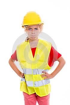 Blond girl with reflective vest and helmet