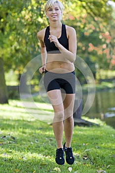 Blond girl running photo