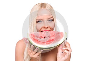 Blond girl with watermelon
