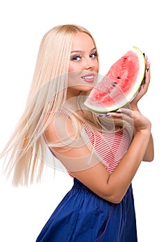 Blond girl with watermelon