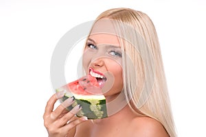 Blond girl with watermelon