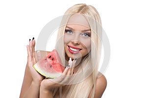 Blond girl with watermelon