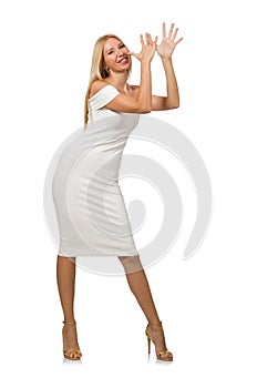 Blond hair woman in elegant dress isolated on