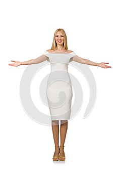 Blond hair woman in elegant dress isolated on