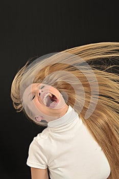blond long hair girl shout angrily