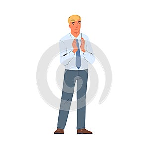 Blond Man Character Standing Ovation Clapping His Hands as Applause and Acclaim Gesture Vector Illustration