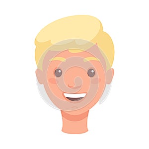 Blond Man Head Showing Happy Face Expression and Emotion Laughing Front Vector Illustration