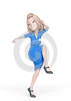 Blond nurse cartoon is happy and dancing