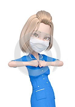 Blond nurse cartoon wearing mask is feeling ready