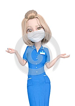 Blond nurse cartoon wearing mask is waiting