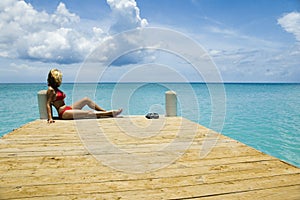 Blond on pier