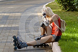 Blond Rollerblading