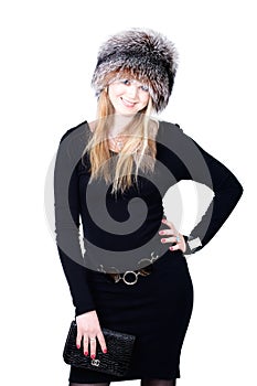 Blond Russian woman in fur hat