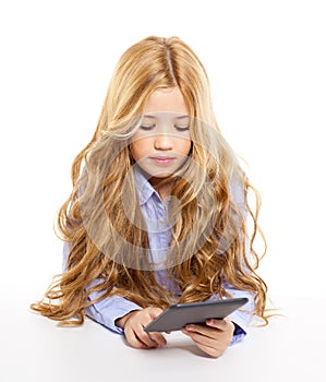 Blond student kid with ebook tablet pc