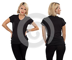 Blond woman with blank black shirt