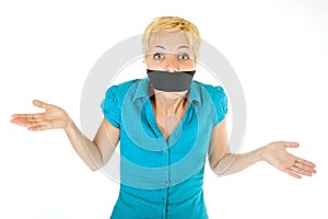 Blond woman censored photo