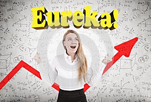 Blond woman, eureka, red graph