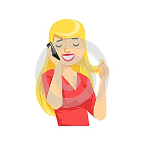 Blond Woman Flirting On The Smartphone, Part Of People Speaking On The Mobile Phone Series