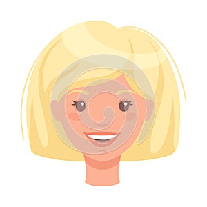 Blond Woman Head with Short Hair Showing Happy Face Expression and Emotion Laughing Front Vector Illustration