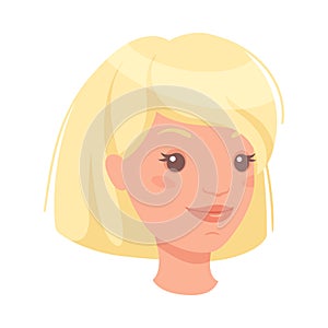 Blond Woman Head with Short Hair Showing Happy Face Expression and Emotion Laughing Half-turned Vector Illustration