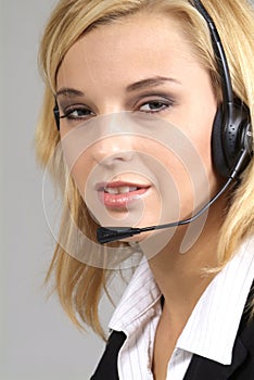 Blond woman with headset