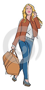 Blond woman with her travel bag