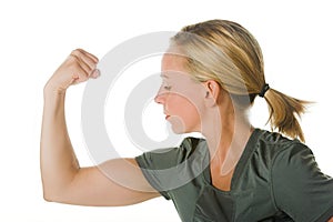 Blond woman with muscles