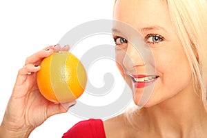 Blond woman with a orange