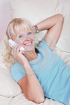 Blond woman phoning