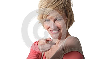 Blond woman pointing