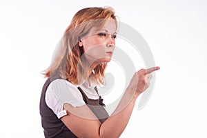 Blond woman pointing