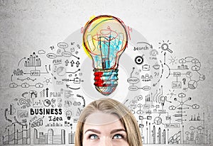 Blond woman s head and business idea