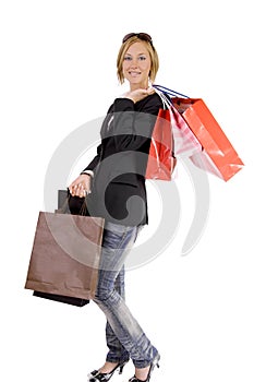 Blond woman on shopping spree