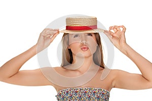 Blond woman and straw bonnet