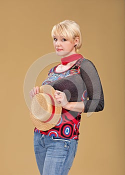 Blond woman and straw bonnet