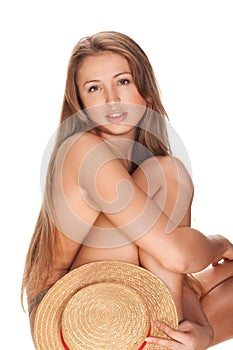 Blond woman and straw bonnet