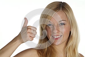 Blond woman with thumb up