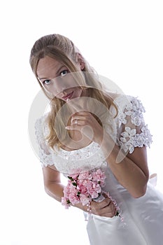 Blond woman in wedding dress