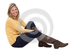 Blond woman on white background