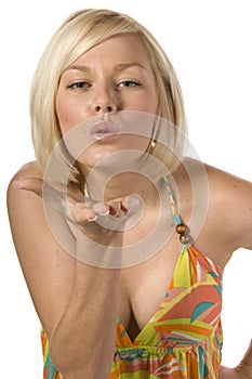 Blond women blowing kiss