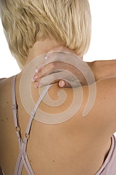 Blond women with neck ache