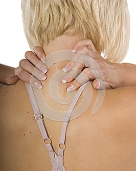 Blond women with neck ache
