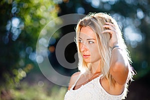 Blond young girls outdoor portrait