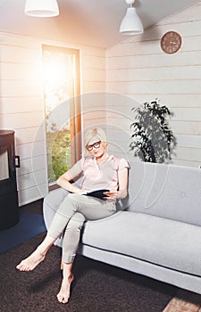 Blonde Attractive Woman Reading Book