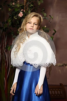 Blonde in a blue Victorian dress