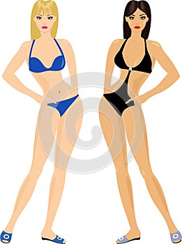 Blonde and brunette in bikini