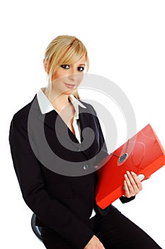 Blonde business woman with file binder