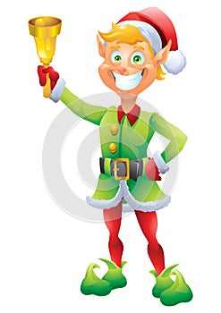 Blonde elf with christmas ringing bell