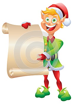 Blonde elf holding christmas wishlist isolated photo