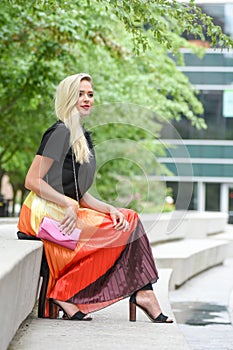 Blonde Female Model Posing Outdoors